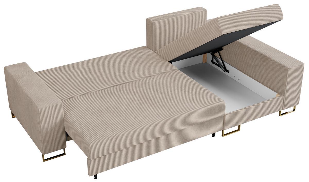 ECKSOFA Dorian Cord Beige - Beige/Goldfarben, Textil/Metall (242/138cm) - MKS