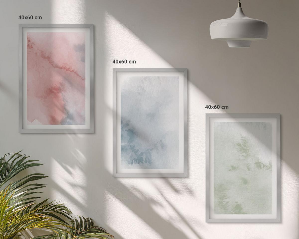 BILDER SET 3er Set - 40x60 cm Silberner Rahmen - Pastellfarbene Aquarellstrukturen - Silberfarben, Kunststoff (40/60cm) - TULUP