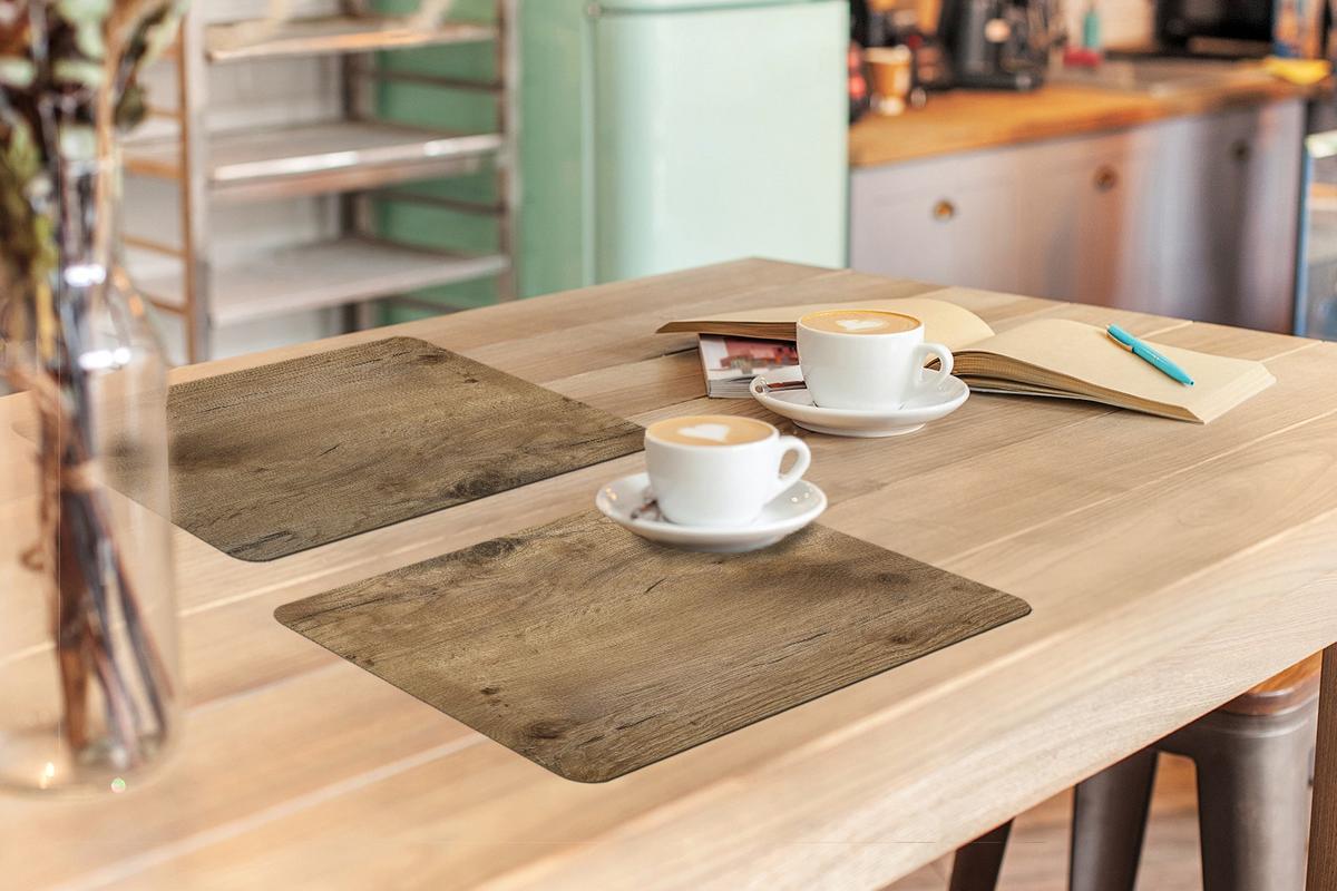PLATZSETS 6er-Set Holz - Braun - Holzoptik Tisch Untersetzer-Set 45x30 cm - Trüffeleichefarben, Kunststoff (0.3/45/30cm) - MuchoWow