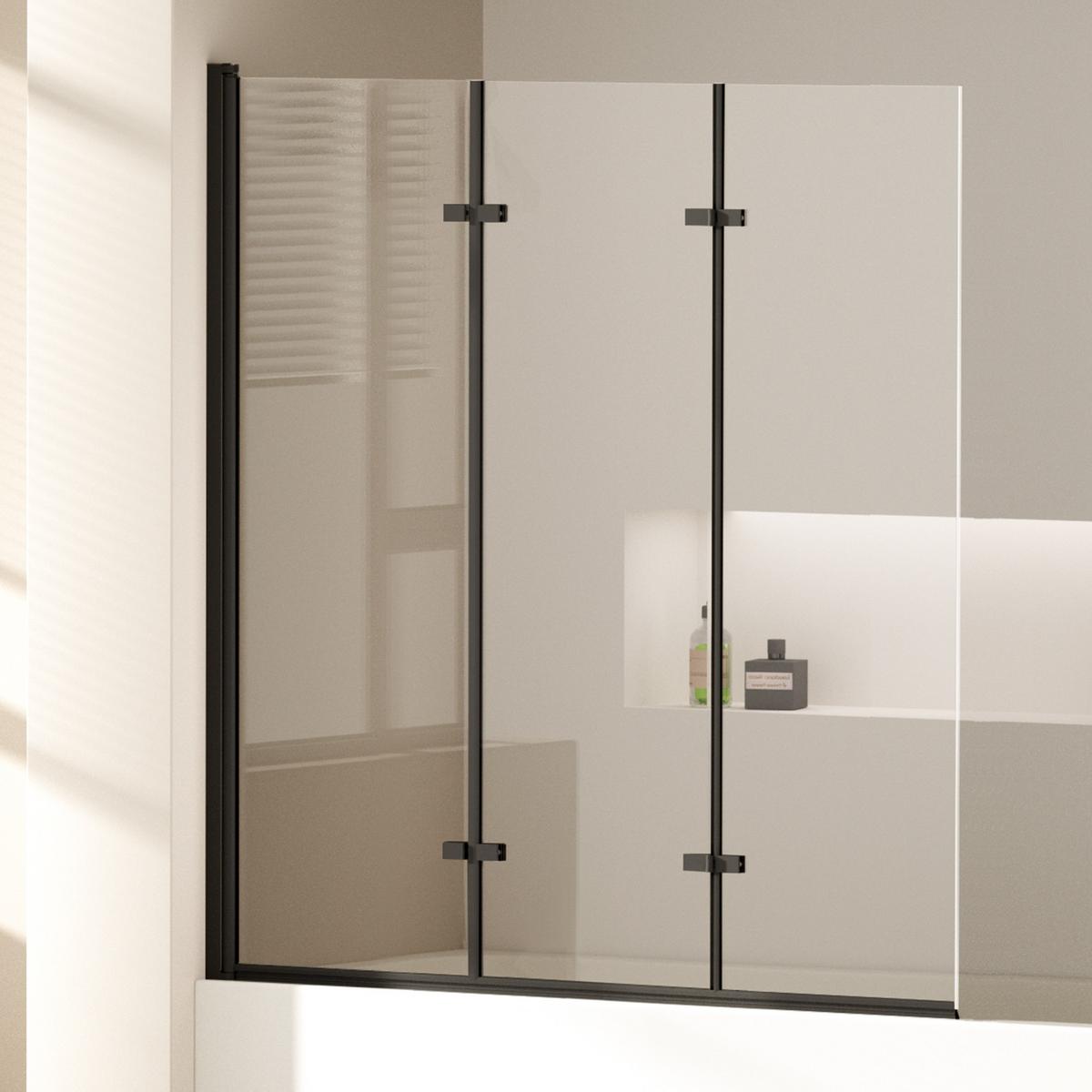 BADEWANNENAUFSATZ 2-teilig faltbar schwarz 120/140 cm - Schwarz, Glas (120/140cm) - EMKE
