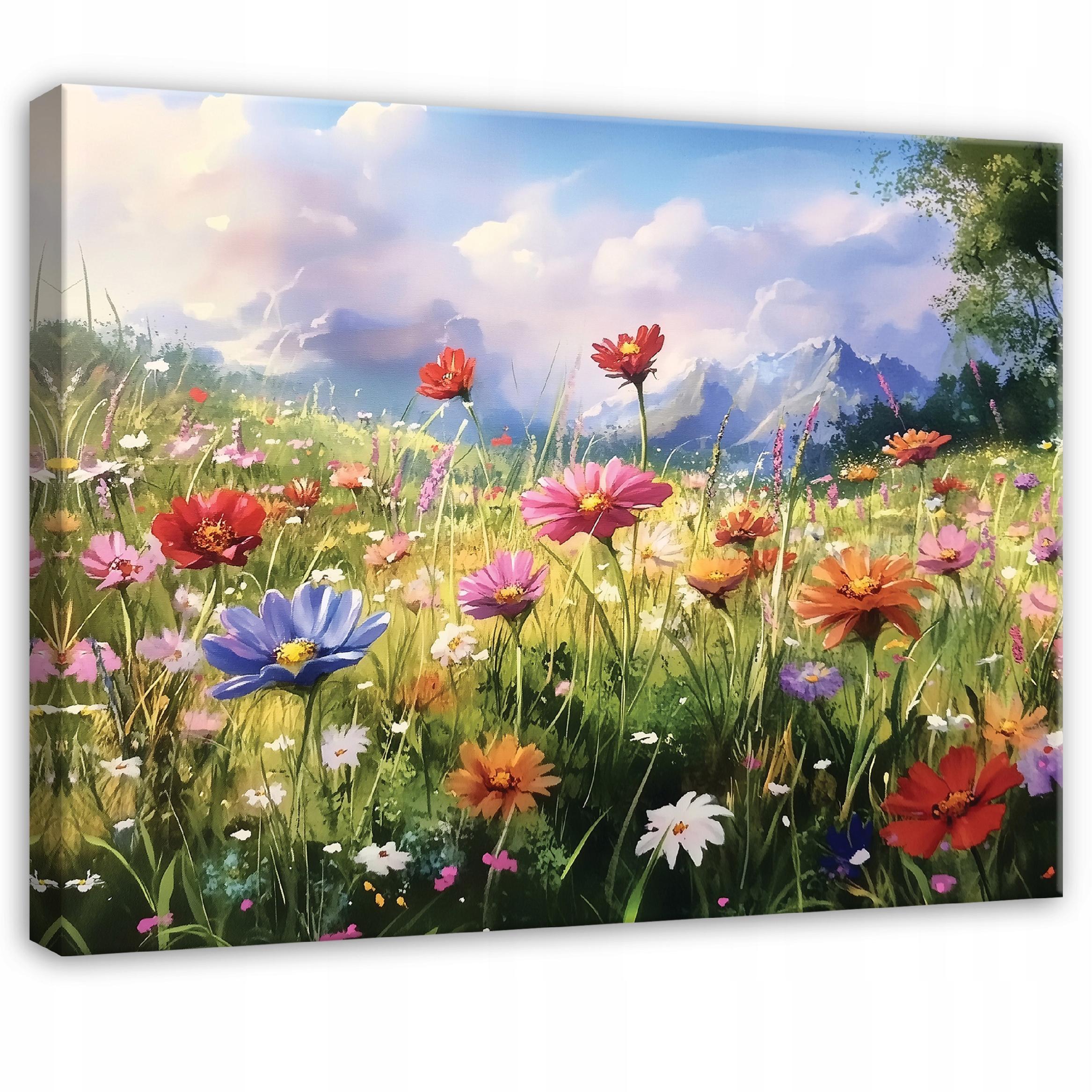 BILDER Blumenwiese Natur Aquarell Wohnzimmer 120x80 - Multicolor, Holzwerkstoff (120/80cm) - Wallarena