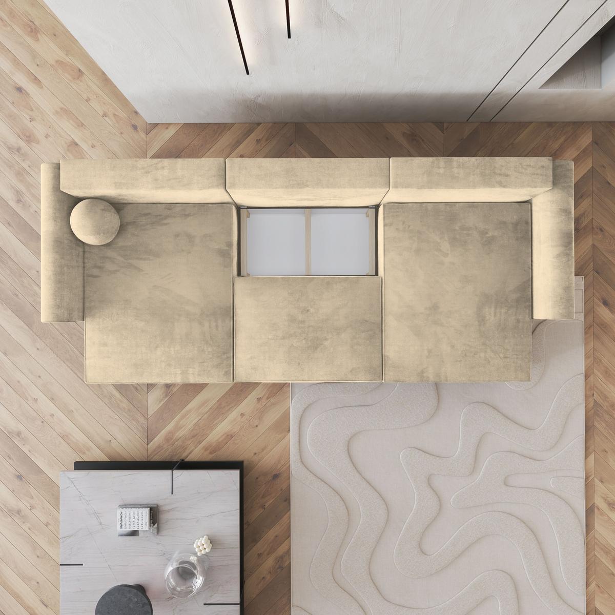 WOHNLANDSCHAFT FENTO M Creme Velours-Stoff mit Schlaffunktion - Creme/Grau, Holz/Kunststoff (347/90/148cm) - MASSENO