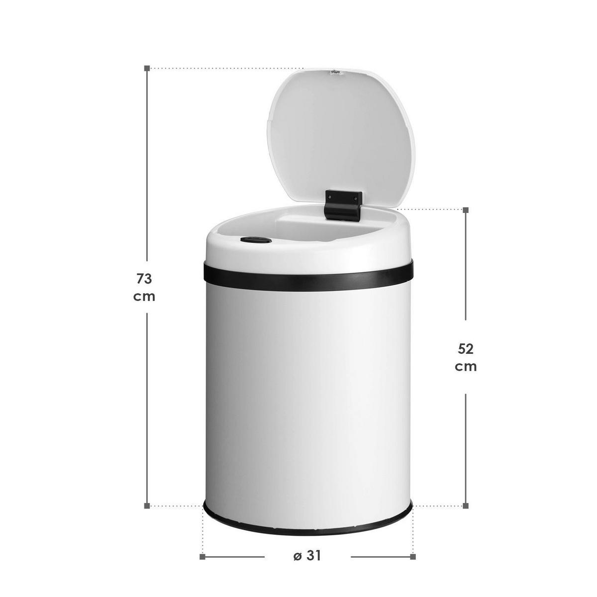 MÜLLEIMER rund 30L weiß mit Sensor - Weiß, Metall (31/52/31cm) - Juskys
