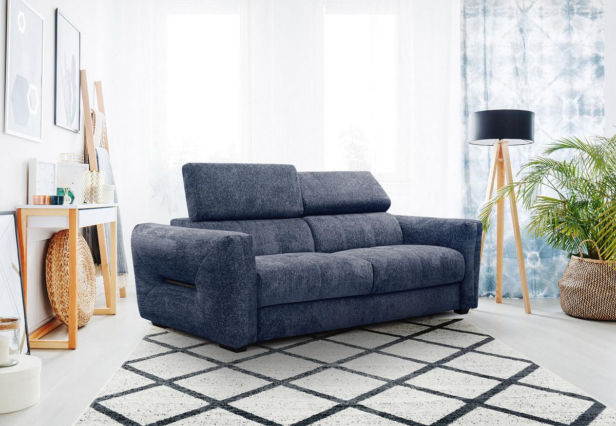 SOFA CALVERA 3-Sitzer, dunkelblau - Schwarz/Dunkelblau, Holzwerkstoff/Textil (204/79/106cm) - Wozimo