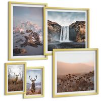BILDER SET 5er Set - 50x50 cm & 20x30 cm & 40x60 cm Goldrahmen - Urlaub Palmen Wasserfall - Goldfarben, Kunststoff (40/60cm) - TULUP
