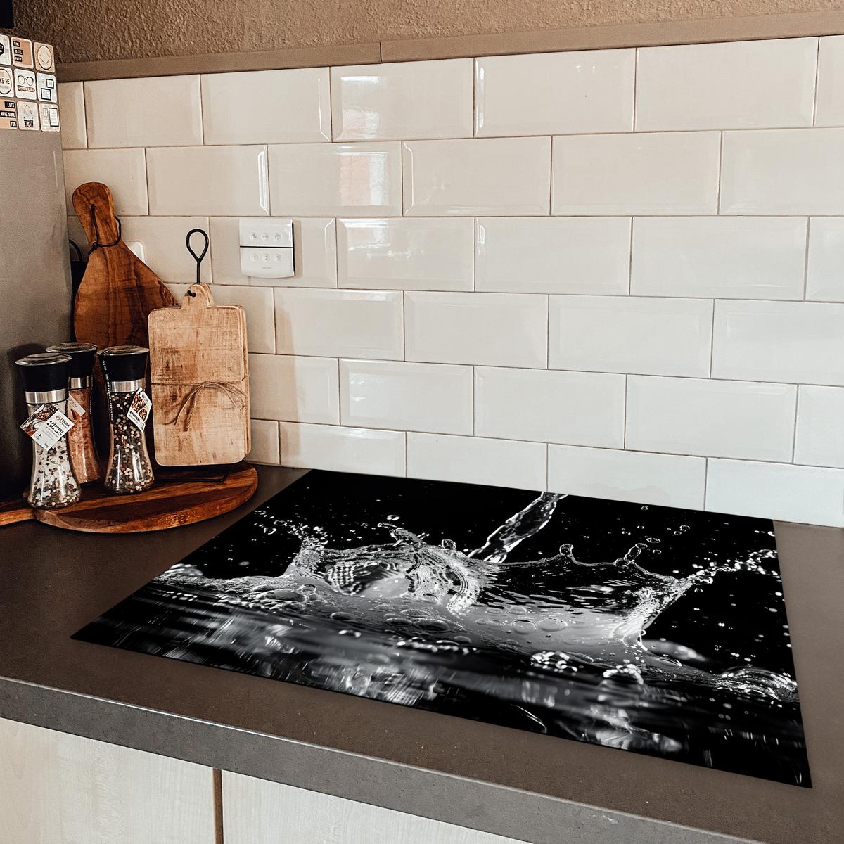 HERDABDECKPLATTE Wasser - Spritzwasser - Schwarz Induktionsmatte 71x52 cm - Schwarz, Kunststoff (71/52/0.2cm) - MuchoWow