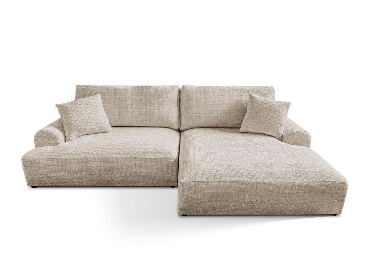 ECKSOFA Melvano mit Schlaffunktion und Bettkasten im Japandi-Stil aus weichem Dunkelbeige Chenille-Stoff - Beige/Schwarz, Holz/Kunststoff (240/145cm) - S-Style