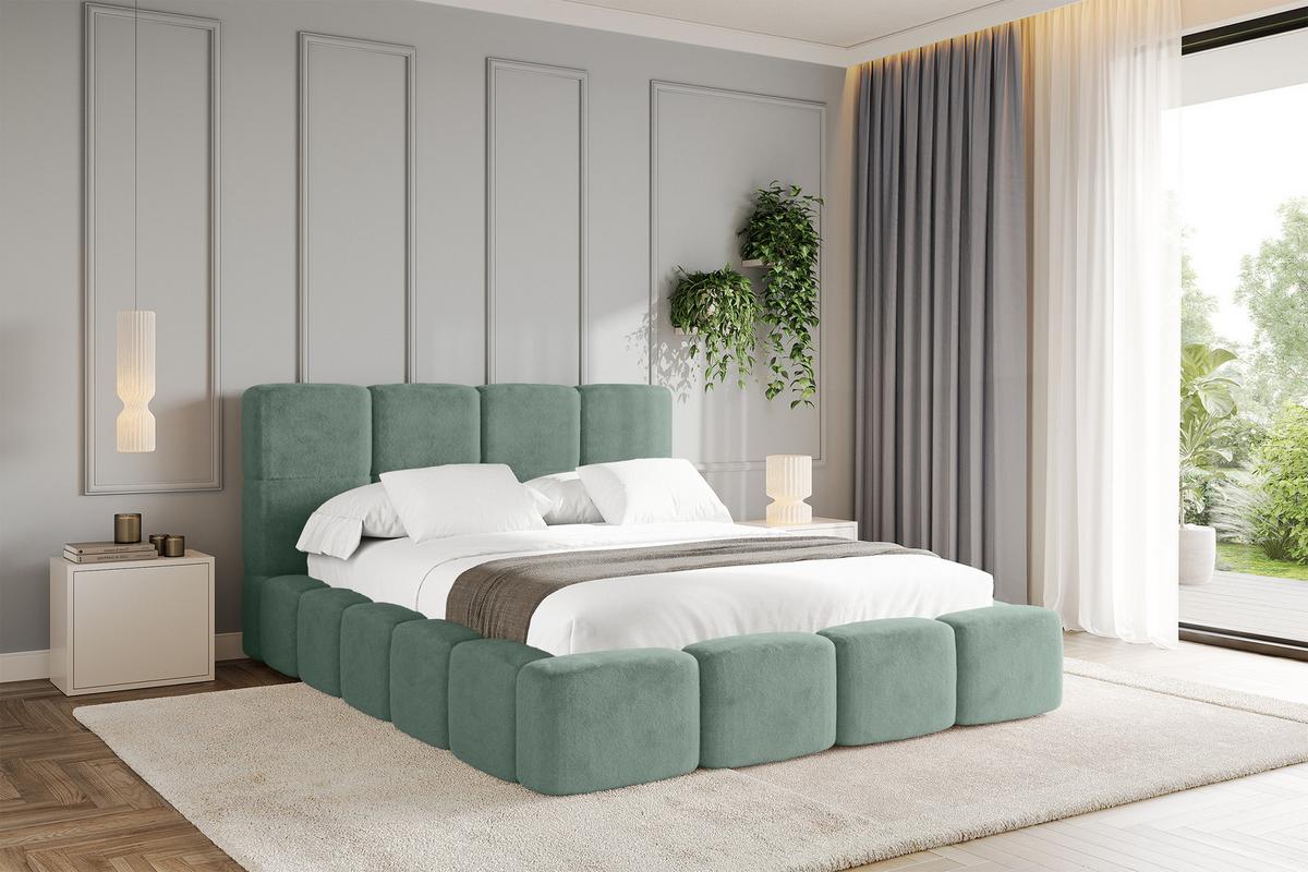 POLSTERBETT mit Bettkasten und Lattenrost mit Kopfteil, Boxbett ohne Matratze, mit Stauraum - NATA 200x200 Grün - Grün, Holzwerkstoff/Textil (200/200cm) - ALTDECOR