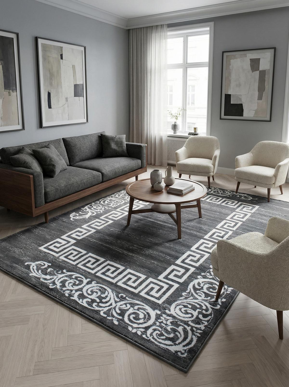 TEPPICH Kurzflor ASPEN in Grau, mit Mäander-Muster, 200 x 290 cm - Grau, Textil (290/200cm) - KADIMA DESIGN