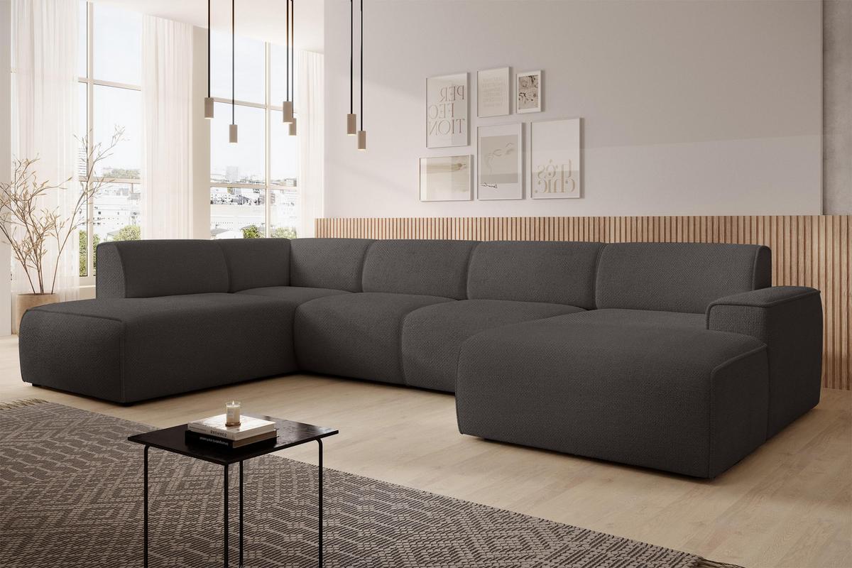 WOHNLANDSCHAFT Didim Grau 378/220/78 cm – großes Sofa stilvoll & bequem L - Schwarz/Grau, Kunststoff/Textil (220/78/378cm) - AX Living