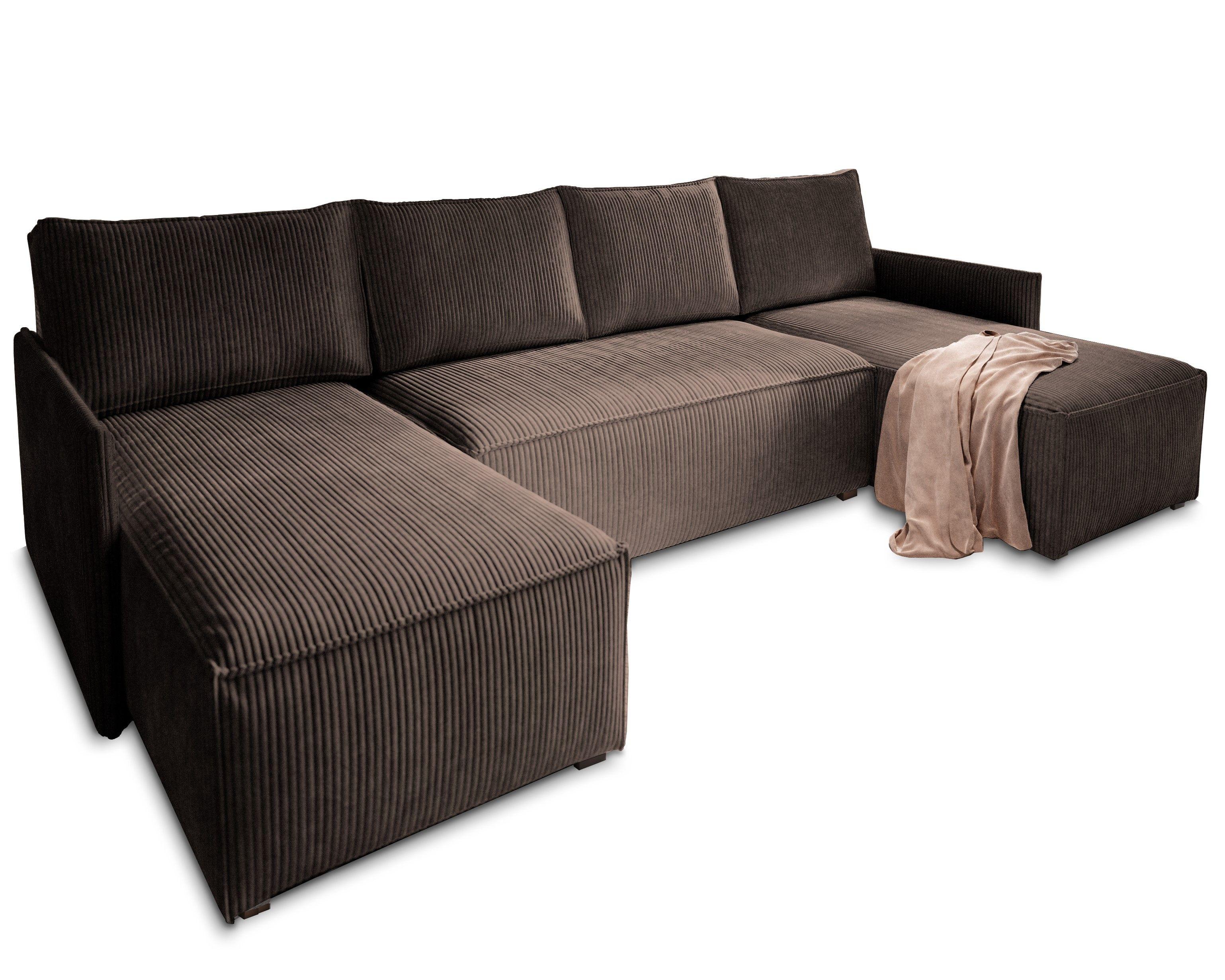 WOHNLANDSCHAFT TRES Braun Kordstoff mit Schlaffunktion - Braun/Grau, Holz/Kunststoff (271/85/140cm) - MASSENO