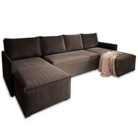 WOHNLANDSCHAFT TRES Braun Kordstoff mit Schlaffunktion - Braun/Grau, Holz/Kunststoff (271/85/140cm) - MASSENO