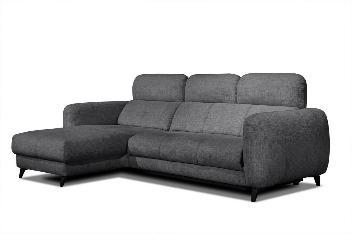 ECKSOFA SVEN 3-Sitzer, 1 Relax XL, verstellbare Kopfstützen, dunkelgrau - Anthrazit/Schwarz, Holzwerkstoff/Textil (256/163cm) - Wozimo