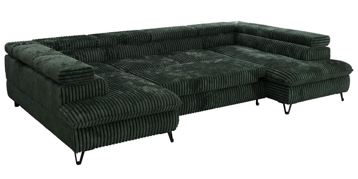 WOHNLANDSCHAFT PABLO U Cord Dunkelgrün - Schwarz/Grün, Textil/Metall (346/76/208cm) - MKS
