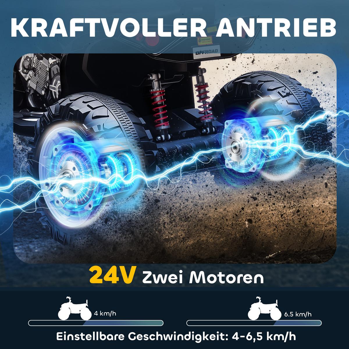 KINDER-ELEKTROQUAD 24V mit Vorwärts-, Rückwärtsfunktion, 2 Sitzer, Schwarz - Schwarz, Kunststoff (109/68.5/76cm) - AIYAPLAY