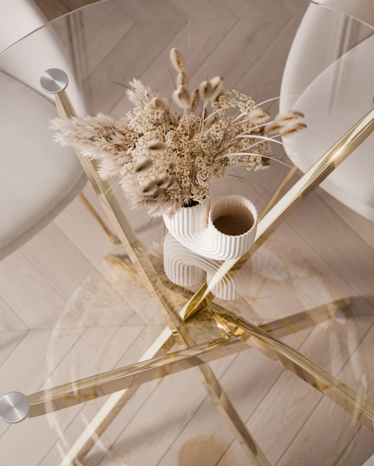 ESSTISCH BEIRA Runder Tisch 90 cm mit Glasplatte und Gold Tischbeine - Chromfarben/Goldfarben, Glas (90/90/72cm) - Lookway