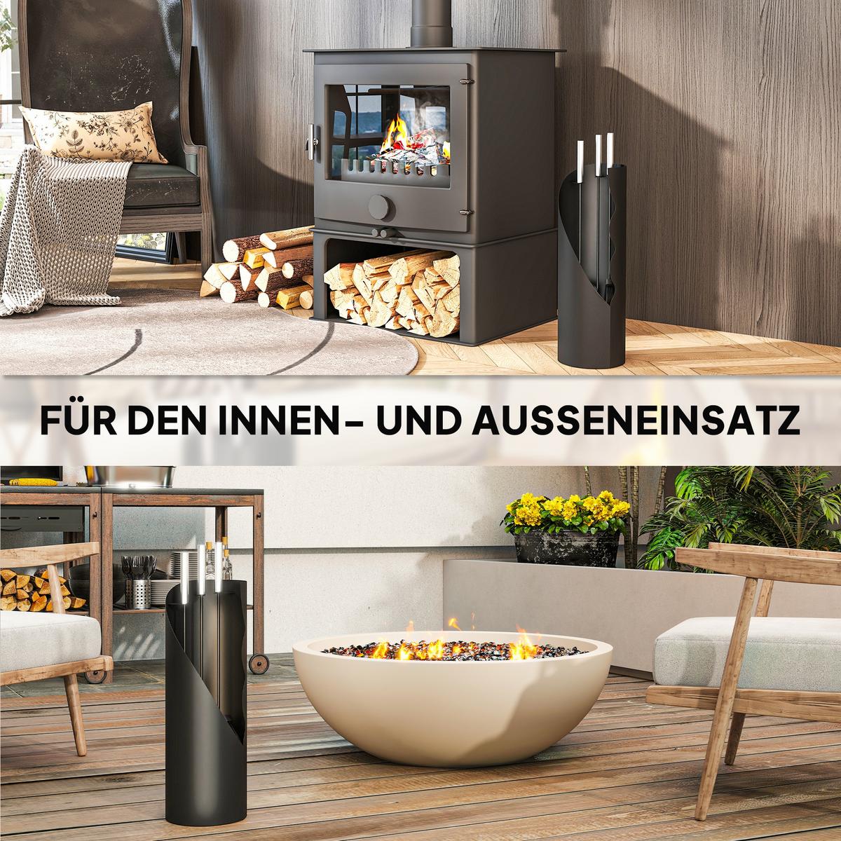 KAMINBESTECK 4-teilig Metall Schwarz - Schwarz, Metall (20/65/20cm) - Outsunny
