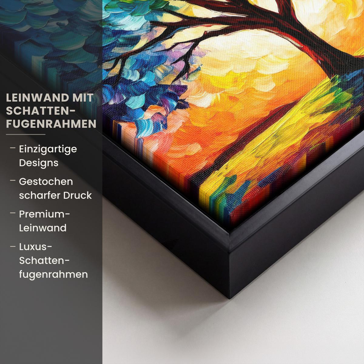 LEINWAND Bilder mit Rahmen - Baum - Kunst - Natur - Sonnenuntergang - 20x20 - Multicolor, Textil (20/20cm) - MuchoWow