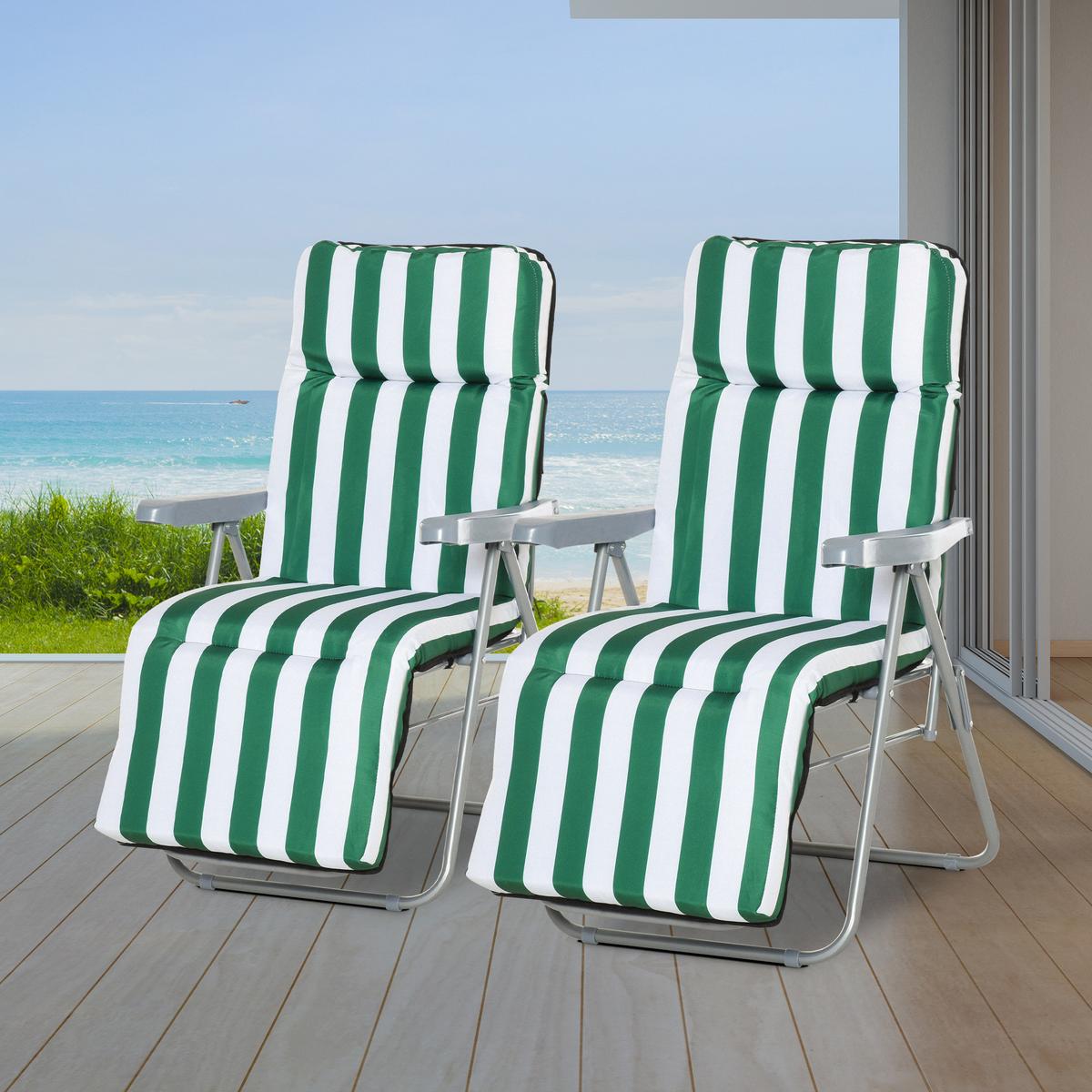 SONNENLIEGE, 5 Positionen Auflage, Stahl, Polyester, Schaumstoff, Grün - Grün, Kunststoff (75/102/60cm) - Outsunny