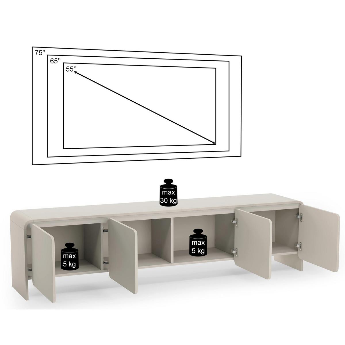 TV-LOWBOARD Lummo 4-türig, Kaschmir, 207 cm - Kaschmir, Holzwerkstoff/Metall (207/50.5/39cm) - Selsey