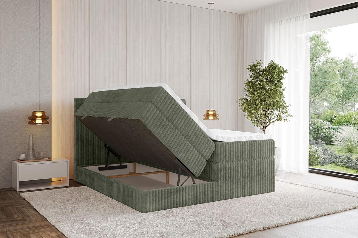 BOXSPRINGBETT mit Matratze H3|H4 und Lattenrost - TOLO KING 180x200 Cord - Olive - Olivgrün, Holzwerkstoff (180/200cm) - ALTDECOR