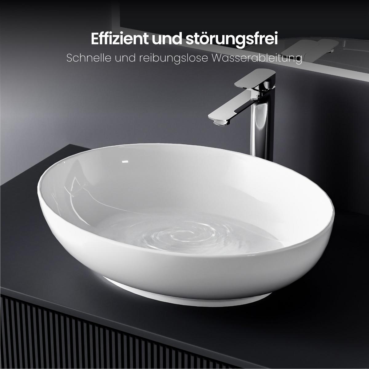 WASCHBECKEN Oval Keramik Weiß Glänzend 52 / 39 / 14 cm - Weiß, Keramik (52/13/39.5cm) - EMKE