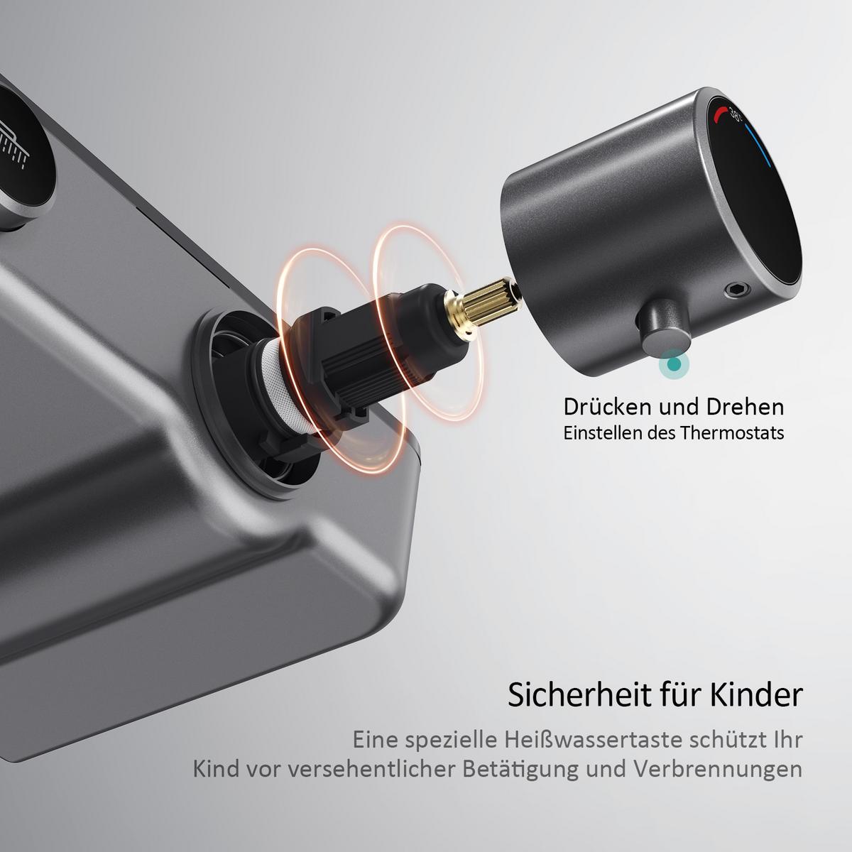 ÜBERKOPFBRAUSESET mit Armatur Thermostat Ablage Anthrazit 114,2/30,3/46 cm - Anthrazit, Metall (36/106.6/48.7cm) - EMKE