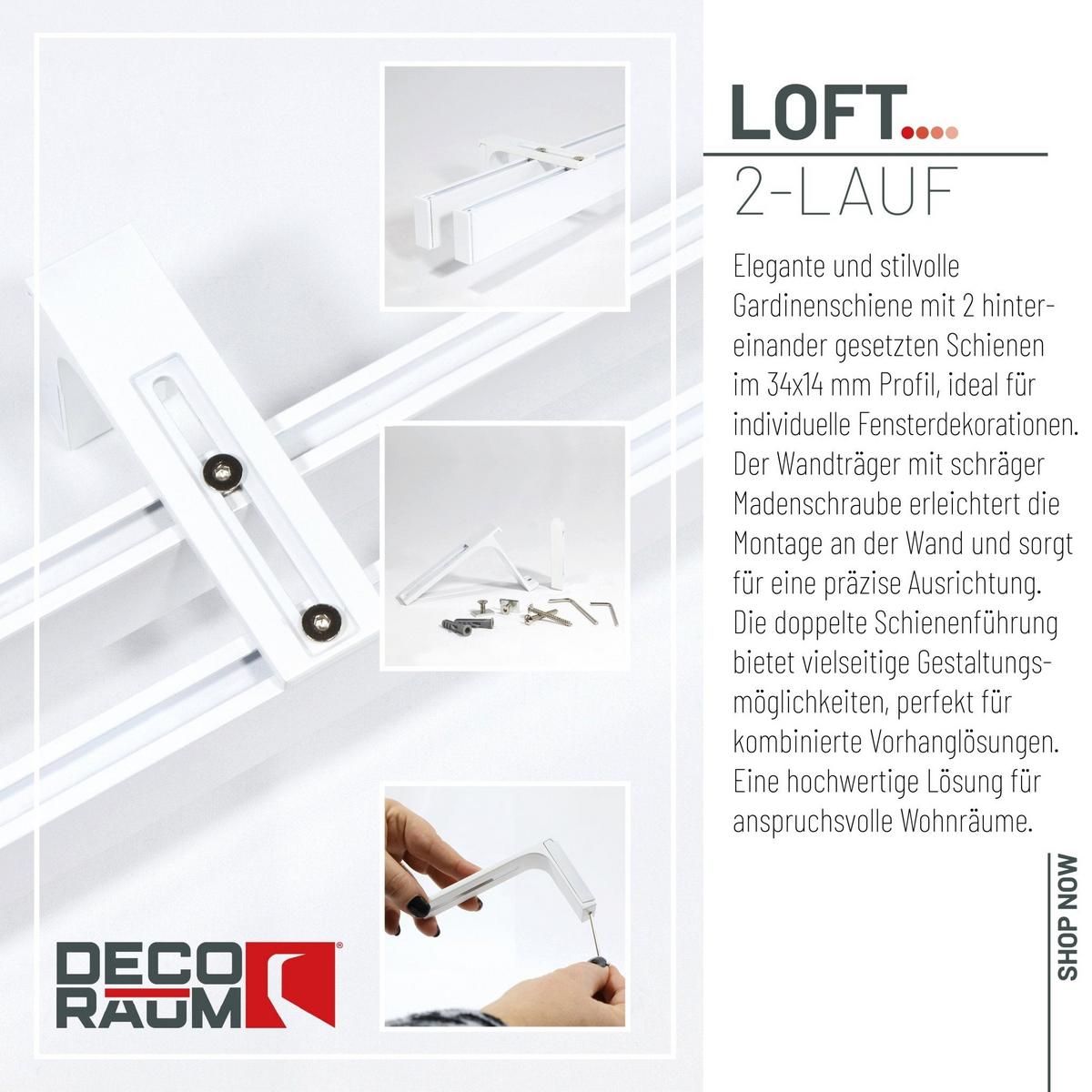 GARDINENSCHIENE 2-lauf Loft - Weiß, Metall (600cm) - Deco-Raum