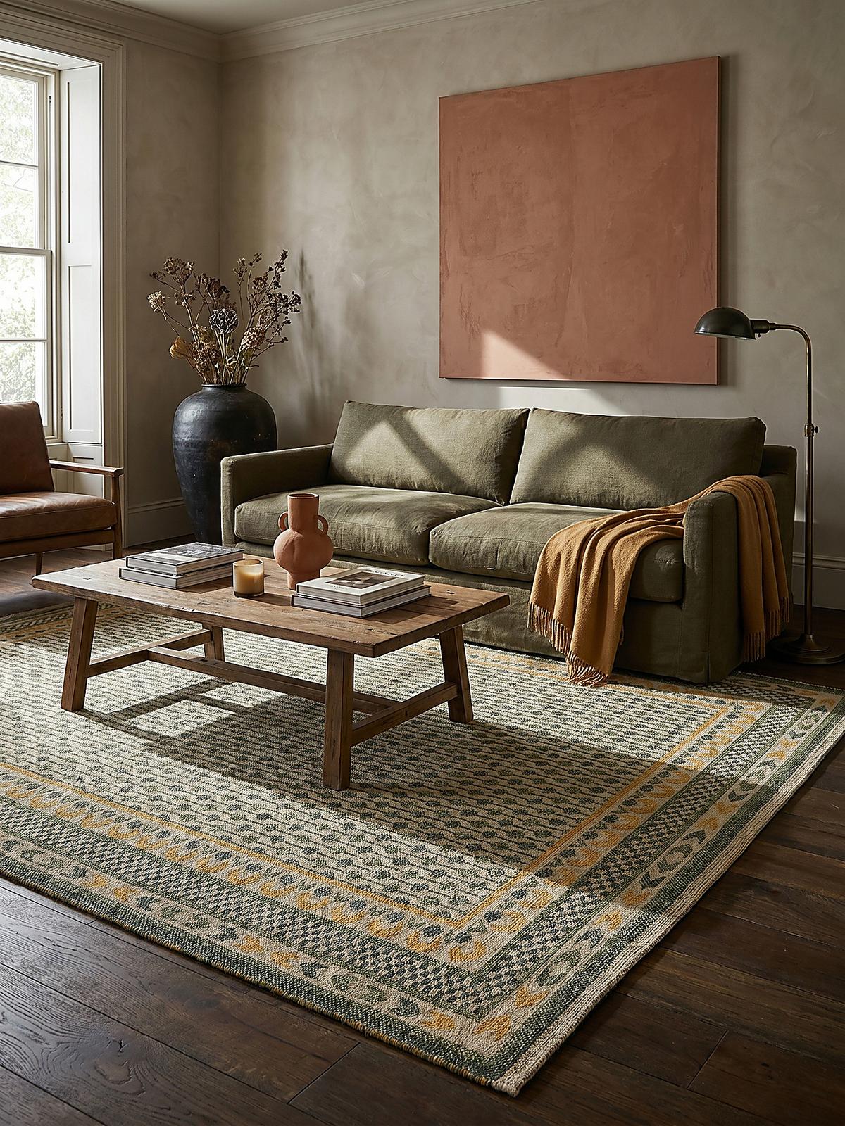 JUTETEPPICH CAM, im Boho-Stil, Grün-Gelb, 200 x 290 cm - Grün, Textil (290/200cm) - KADIMA DESIGN