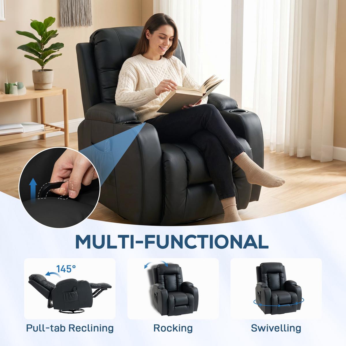 RELAXSESSEL elektrisch verstellbar Massagesessel mit Liegefunktion, Heizung - Hellgrau/Schwarz, Textil (82/103/99cm) - HOMCOM