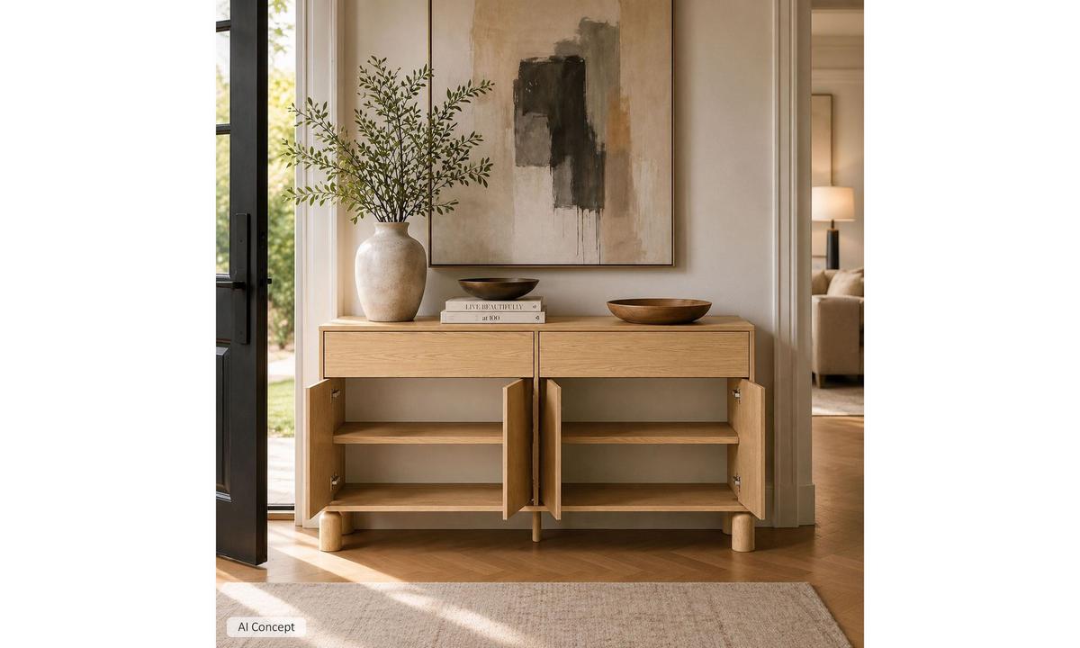 KOMMODE LINDEN 180/40,6/91,6 cm 4 Türen 2 Schubladen Eiche Bookmatch - Eichefarben, Eichenholz/Holzwerkstoff (180/91.6/40.6cm) - Lookway