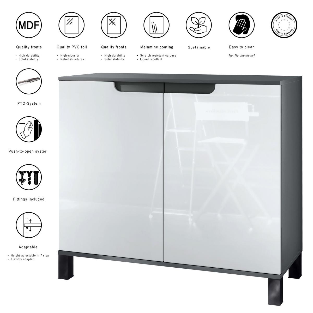 KOMMODE Sylt Eiche Nordic - Silbereichenfarben, Holzwerkstoff (92.5/84.5/35cm) - Vladon