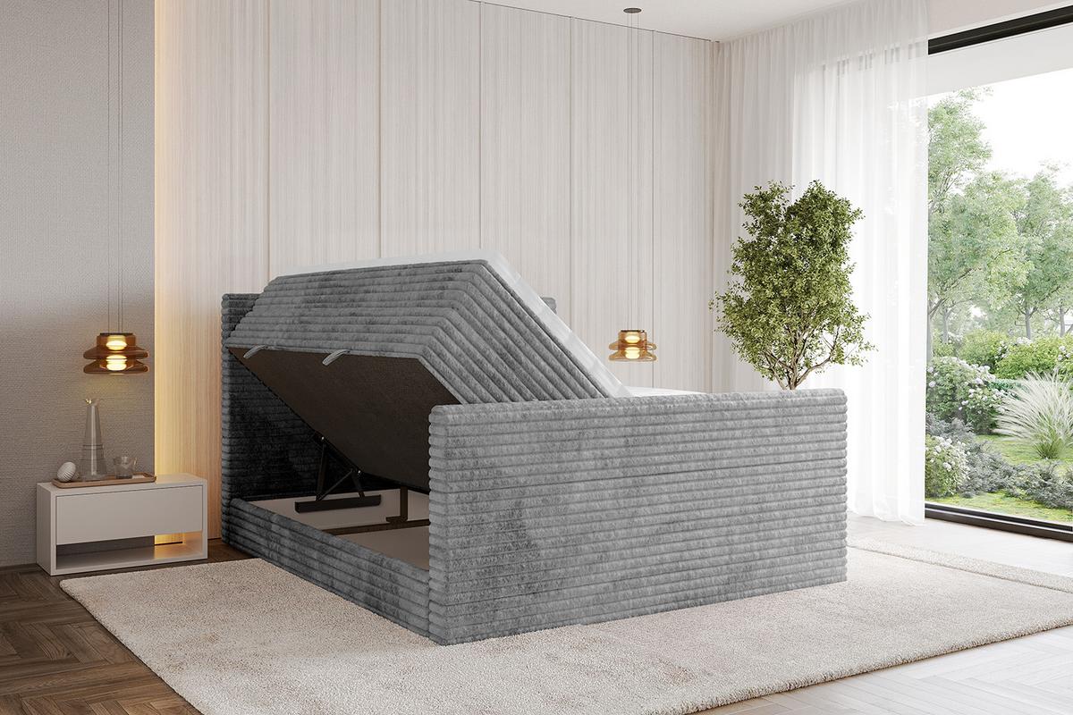 BOXSPRINGBETT mit Matratze H3|H4 und Lattenrost - TOLO-Z KING-v1 140x200 Cord - Hellgrau - Hellgrau, Holzwerkstoff (140/200cm)