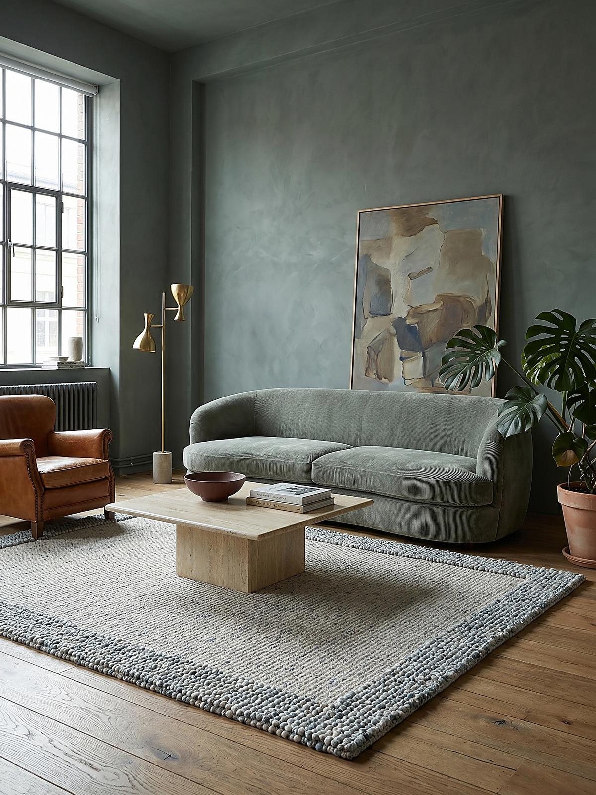 WOLLTEPPICH MOAT, mit Bordüre, Blau-Natur, 200 x 290 cm - Blau, Textil (200/290cm) - KADIMA DESIGN