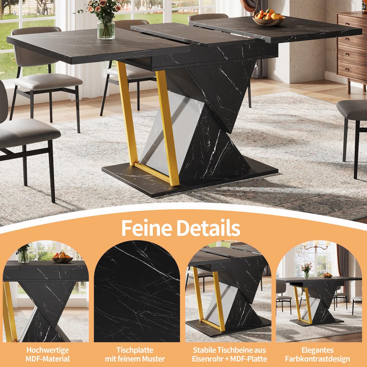 ESSTISCH ausziehbar 110–140 cm in Schwarz Marmor-Optik - Sonoma Eiche, Holzwerkstoff (80/110/76cm) - Urban Meuble