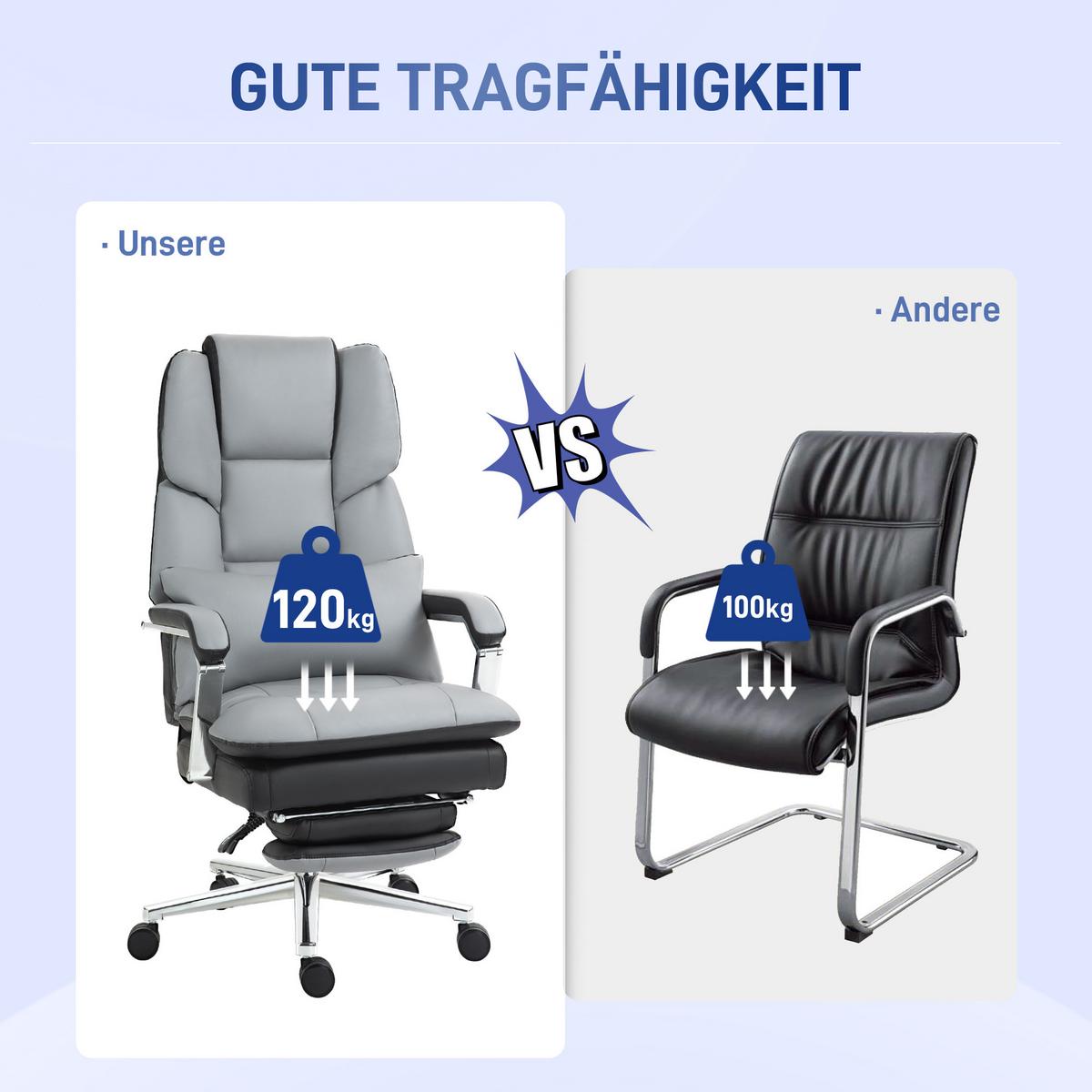 BÜROSTUHL, Ergonomischer, Grau - Grau, Leder (71/129/63cm) - HOMCOM