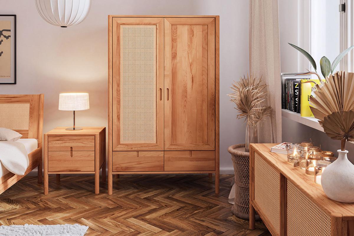 KLEIDERSCHRANK MIT SCHUBLADE INA Kernbuche - Creme, Holz (108/175/60cm) - byoak