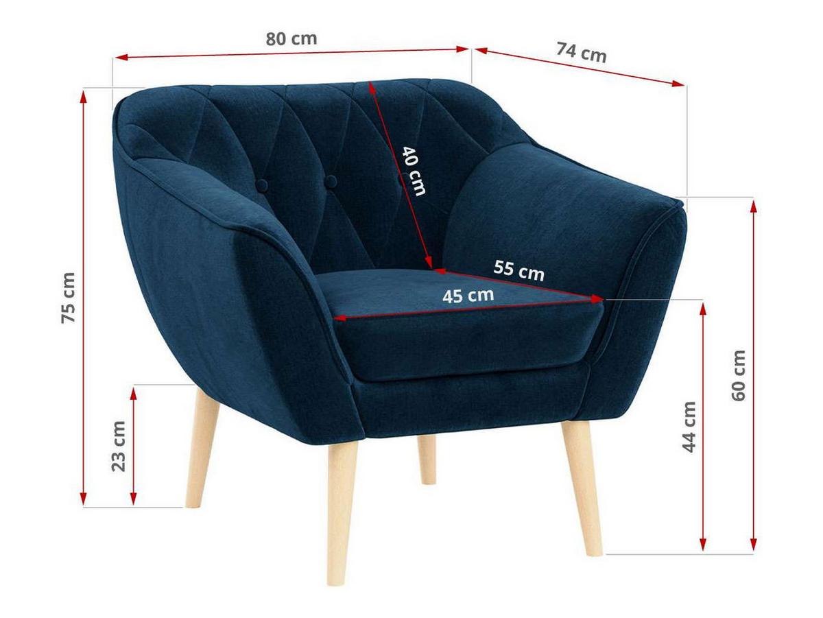 SESSEL Pirs 1 Sitzer Velvet Dunkelblau - Dunkelblau/Braun, Holz/Textil (80/75/74cm) - MKS