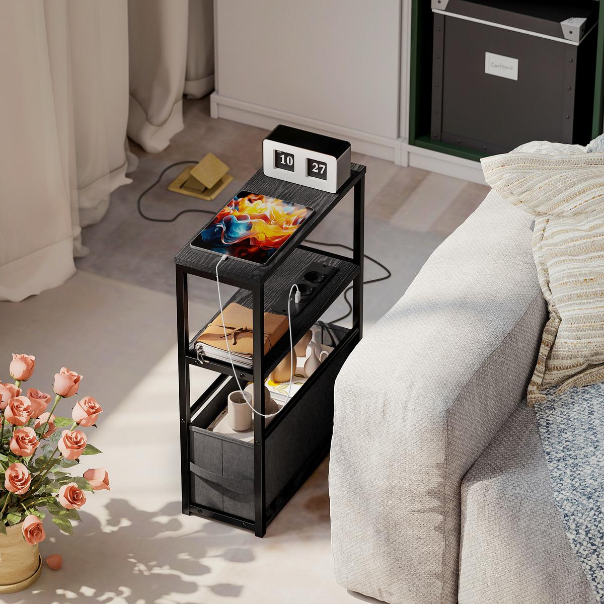 BEISTELLTISCH MDF Stahl Schwarz - Schwarz, Holzwerkstoff (45/18/60.2cm) - HOMCOM