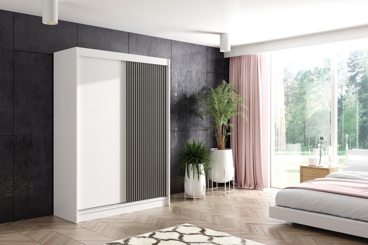 KLEIDERSCHRANK VILAN mit Lamel - 150 cm - Weiß|Schwarz - Schwarz/Weiß, Holzwerkstoff (150/215/61cm) - ALTDECOR