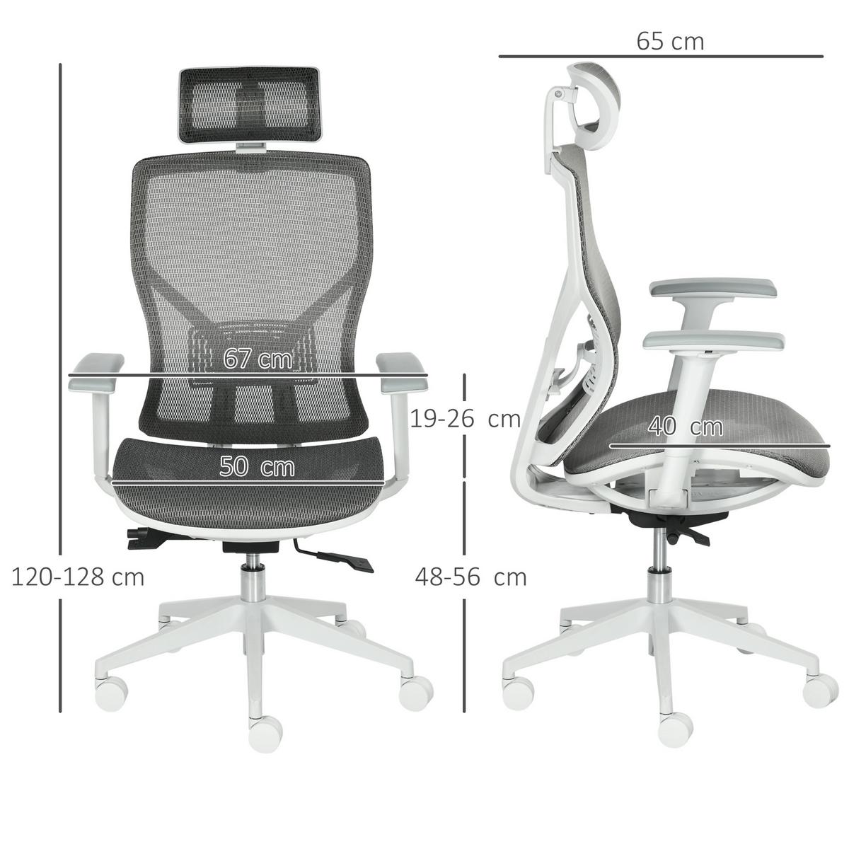 BÜROSTUHL Schreibtischstuhl höhenverstellbar mit 3D-Armlehne 3 Stufen Mesh Grau - Grau, Kunststoff (65/128/67cm) - Vinsetto