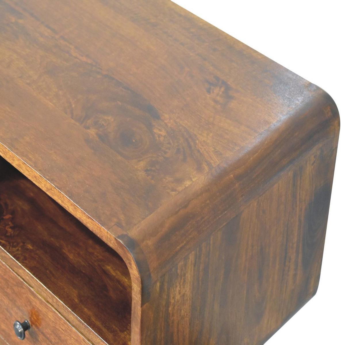 KONSOLE Dreifach Geschwungen Kastanie, 3 Schubladen und 3 Offene Fächer, Dunkelbraun - Dunkelbraun/Messingfarben, Holz/Metall (40/130/95cm) - Artisan Furniture
