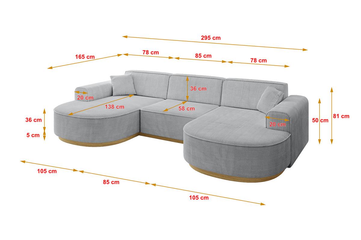 WOHNLANDSCHAFT MARI-U1-v2 - 303x171x83 cm Grau Cord - Grau, Holzwerkstoff/Textil (303/83/171cm) - ALTDECOR
