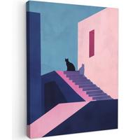 LEINWANDBILD Katze - Treppe - Gebäude - Schattenkontraste Room Decor 30x40 cm - Dunkelblau, Textil (30/40cm) - MuchoWow
