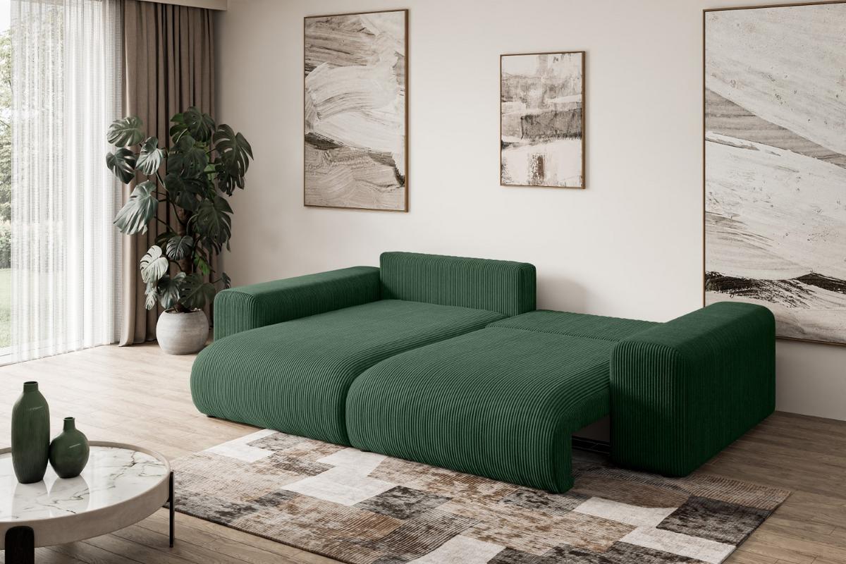 ECKSOFA Ottomane links ESKAR-L 266x176x72 Grün Cord - Schwarz/Grün, Holzwerkstoff/Kunststoff (266/176cm) - ALTDECOR