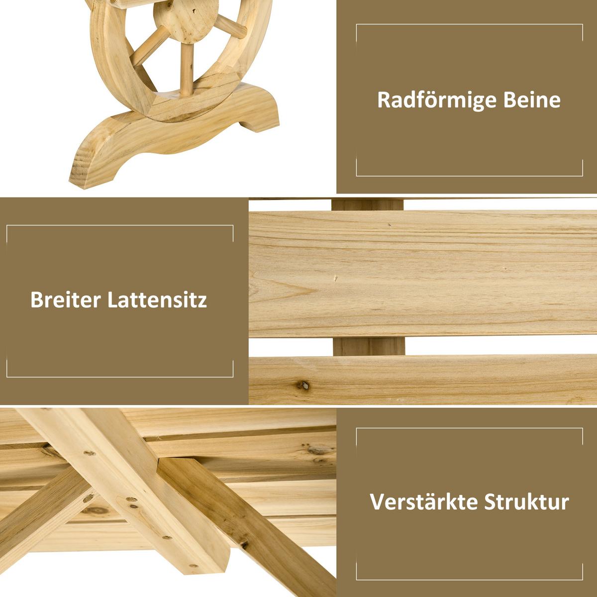 GARTENBANK, Wetterfest, Sitzbank, Gartenmöbel, Rustikale Bank, Holz, Natur - Fichtefarben, Holz (50/39.5/98cm) - Outsunny