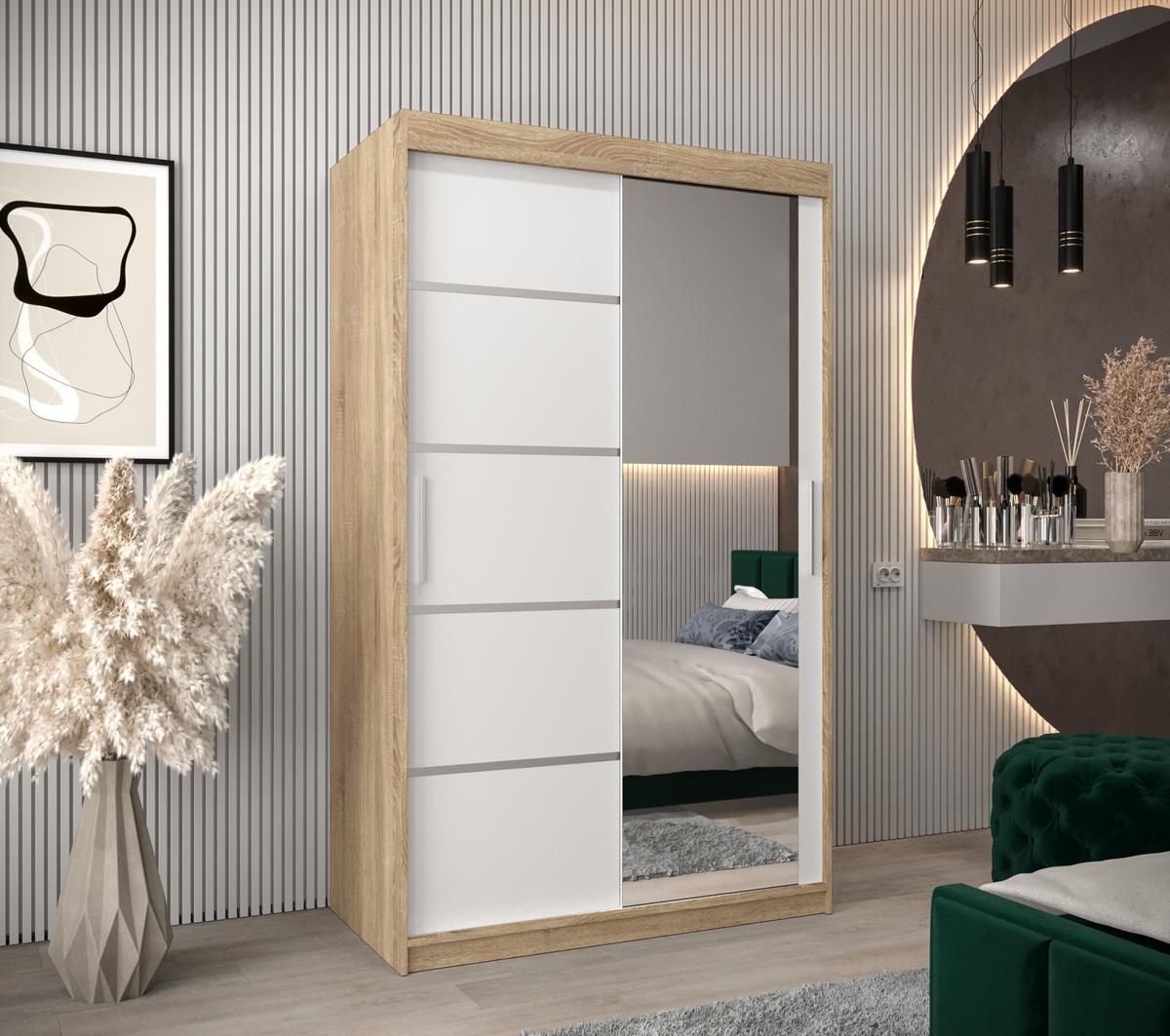 SCHWEBETÜRENSCHRANK 200/120/62 2-türig - Silberfarben/Weiß, Holz/Kunststoff (120/200/62cm) - MÖBEL KRYSPOL
