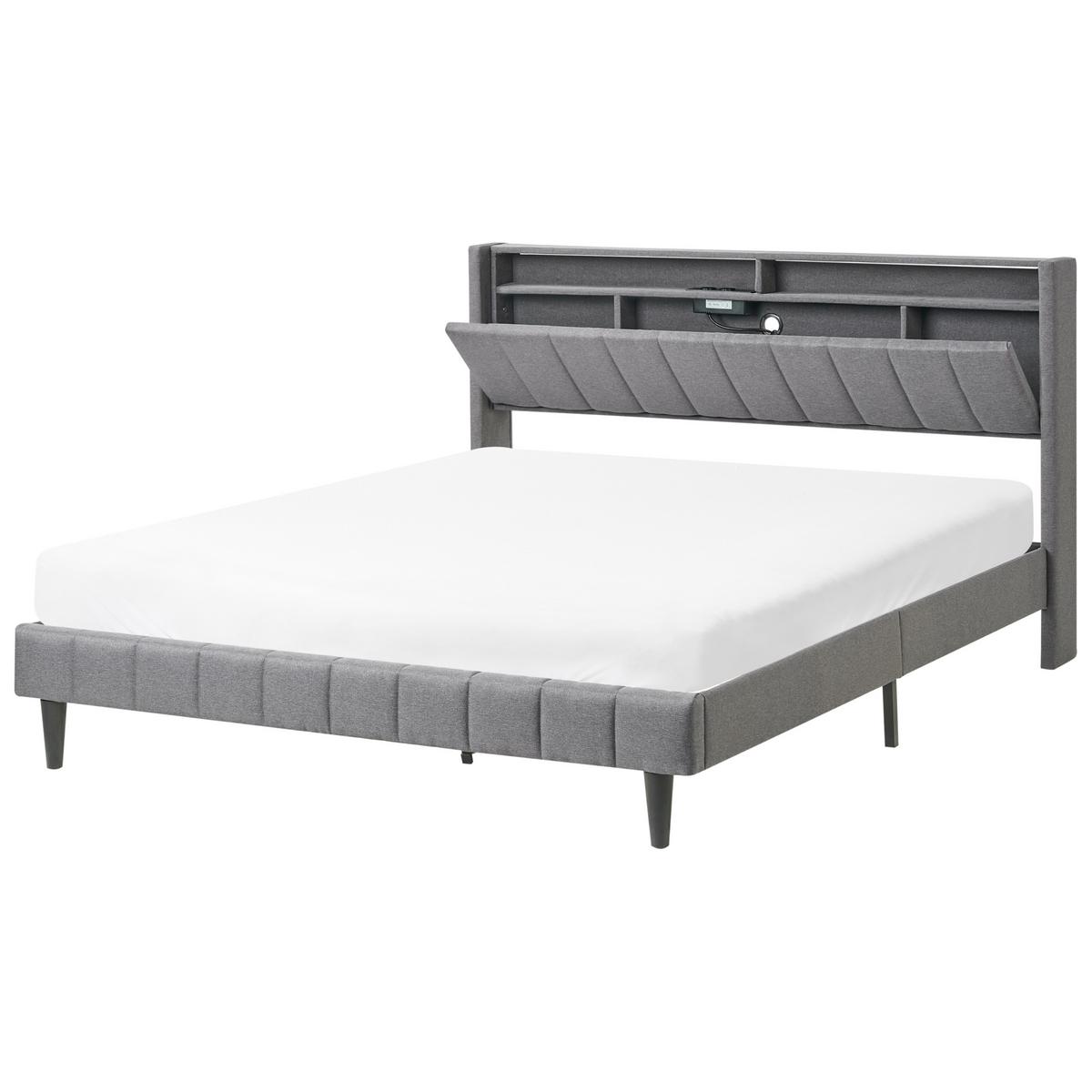 BETT mit LED 160/200 cm Stoff Dunkelgrau Beaulieu - Dunkelgrau, Textil (160/200cm) - Beliani
