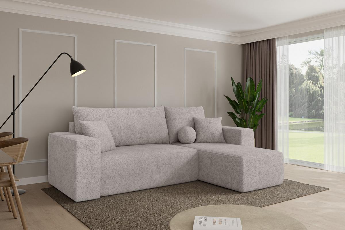 ECKSOFA mit Schlaffunktion Ottomane Rechts SENO-L 249x139x85 Hellgrau Velours - Hellgrau/Schwarz, Holzwerkstoff/Kunststoff (249/139cm) - ALTDECOR