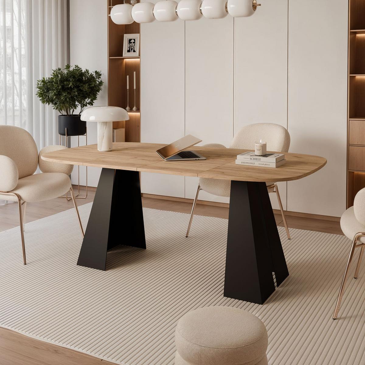 AUSZIEHTISCH ZELO 120/60/76 cm, Schwarze Eiche / Kraft-Eiche - Eichefarben/Schwarz, Holzwerkstoff/Metall (60/120/76cm) - Idohome